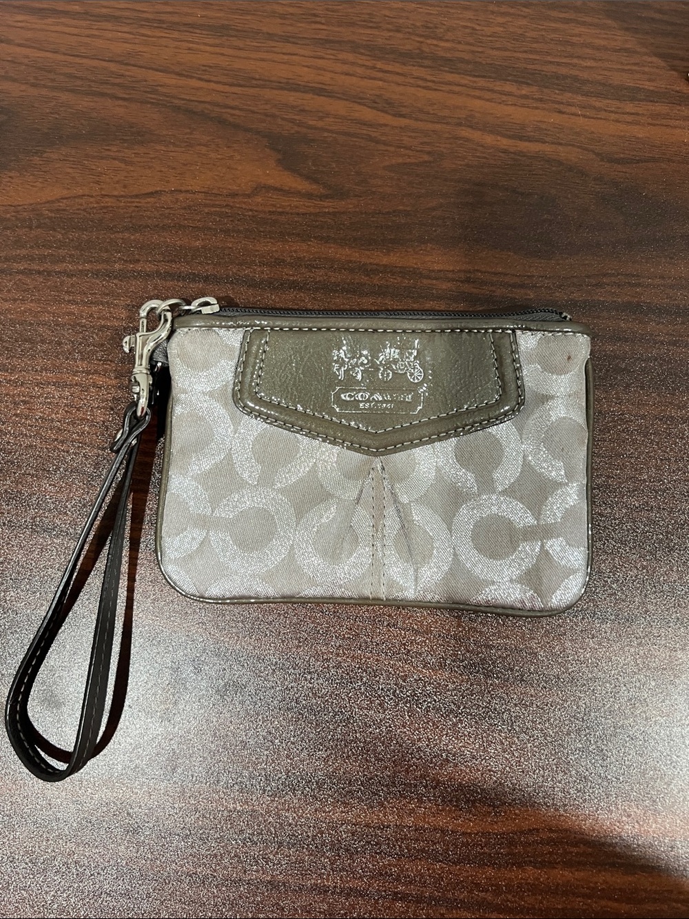 Coach Metallic Signature Small Wristlet with Leather Trim